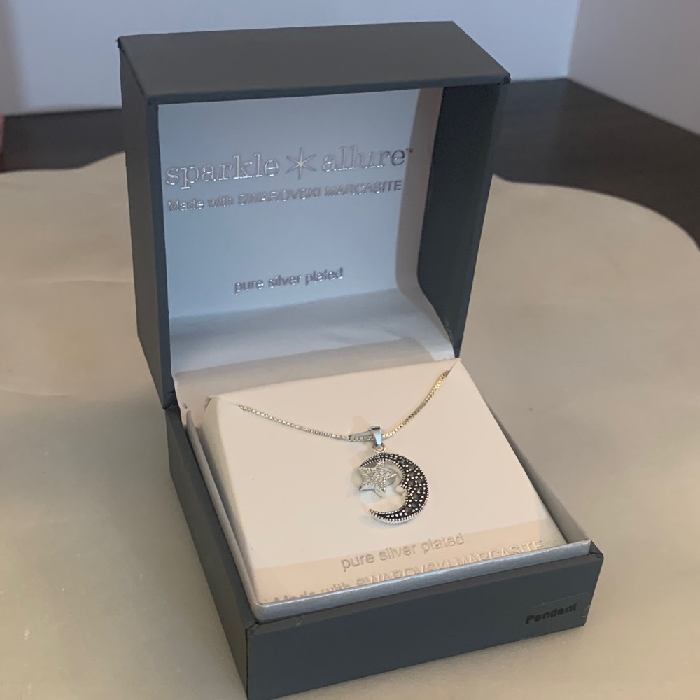 Moon and Star Silver Pendant Necklace